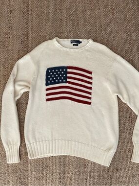 Polo By Ralph Vtg. Lauren cotton cream iconic USA Flag men’s L